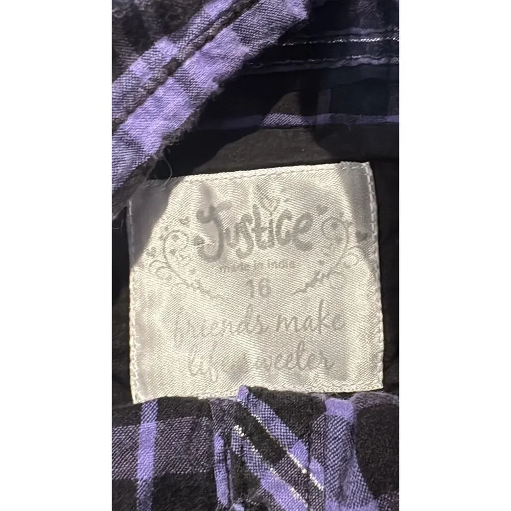 Justice long sleeve purple black shirt size 16